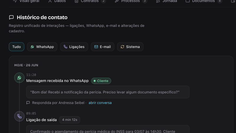 Histórico do cliente com o WhatsApp